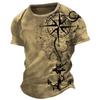Vintage Men's T-shirt Summer American Shirt Tops Compass Printed Short-sleeve  Clothing Casual Streetwear