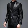 Herren Frühling und Herbst PU Lederjacke, Anzugkragen, Kurze Freizeit-Anzugjacke