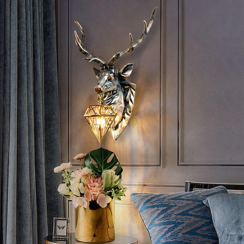 Zhaocai Deer Head Wall Hanging Background Wall Lamp Personalized Creative Decoration Lamp Wall Lamp Living Room Hanging Piece Deer Horn Lamp