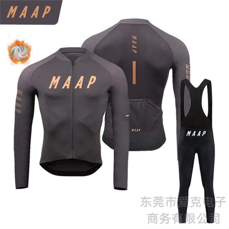 Mens Thermal Long Sleeve Cycling Jersey Fleece Set Road Mountain Biking Wear
