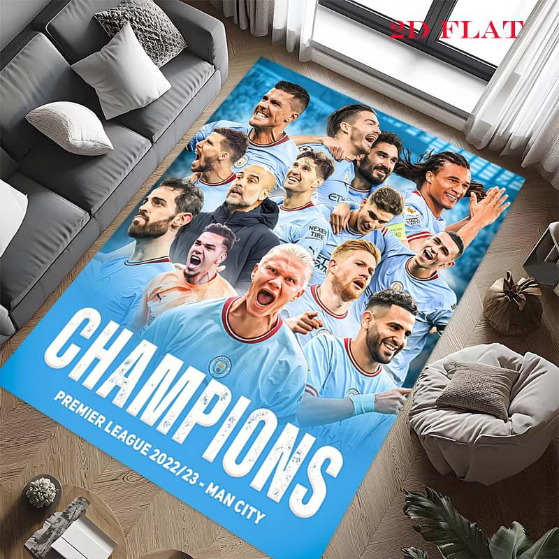 Tappeto Manchester City per Soggiorno Camera da Letto Casa Decorazione Divano, Tappetino Antiscivolo per Giochi Bambini
