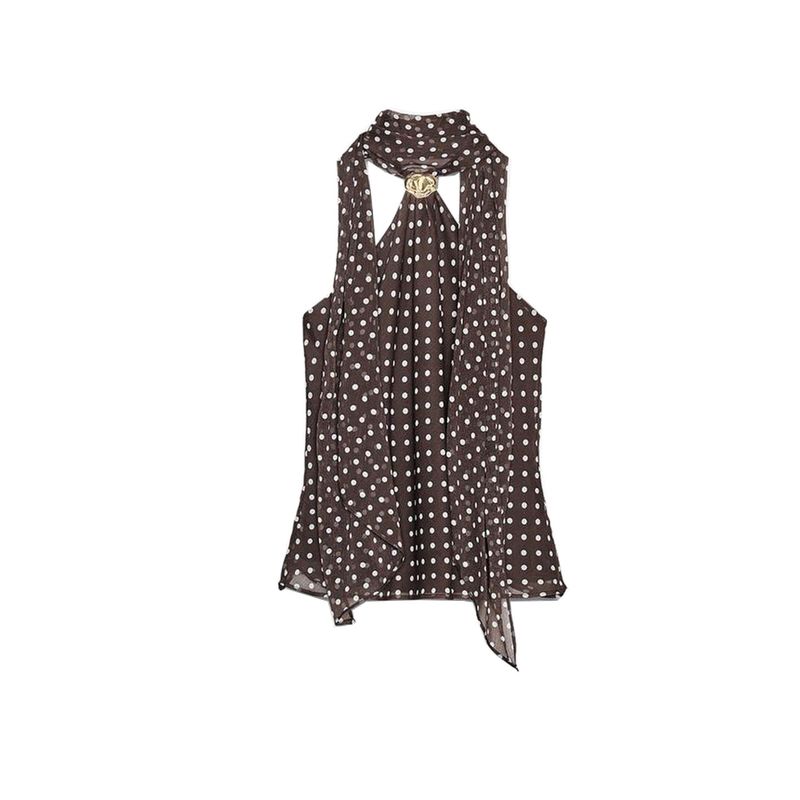 

Fall New Women s Clothing French Scarf Decoration Open Back Suspenders Polka Dot Accessories Hanging Collar Tops 1165174 Brown L