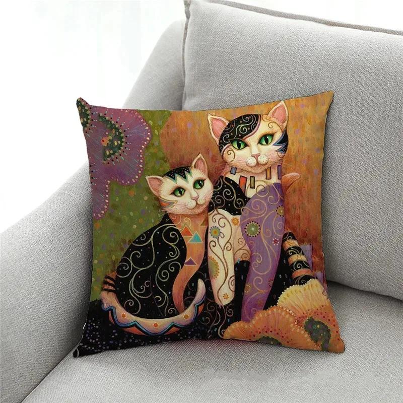 New Art Mural Kitten Print Series Pillowcase for Sofa Animal Design Retro Pillowcase Home Decor Cushion Cover 45x45 Cm