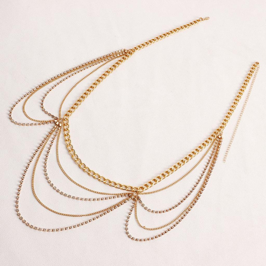 Europe, America, bikini sexy body chain new product, trendy Spice Girl waist chain rhinestone wave wholesale