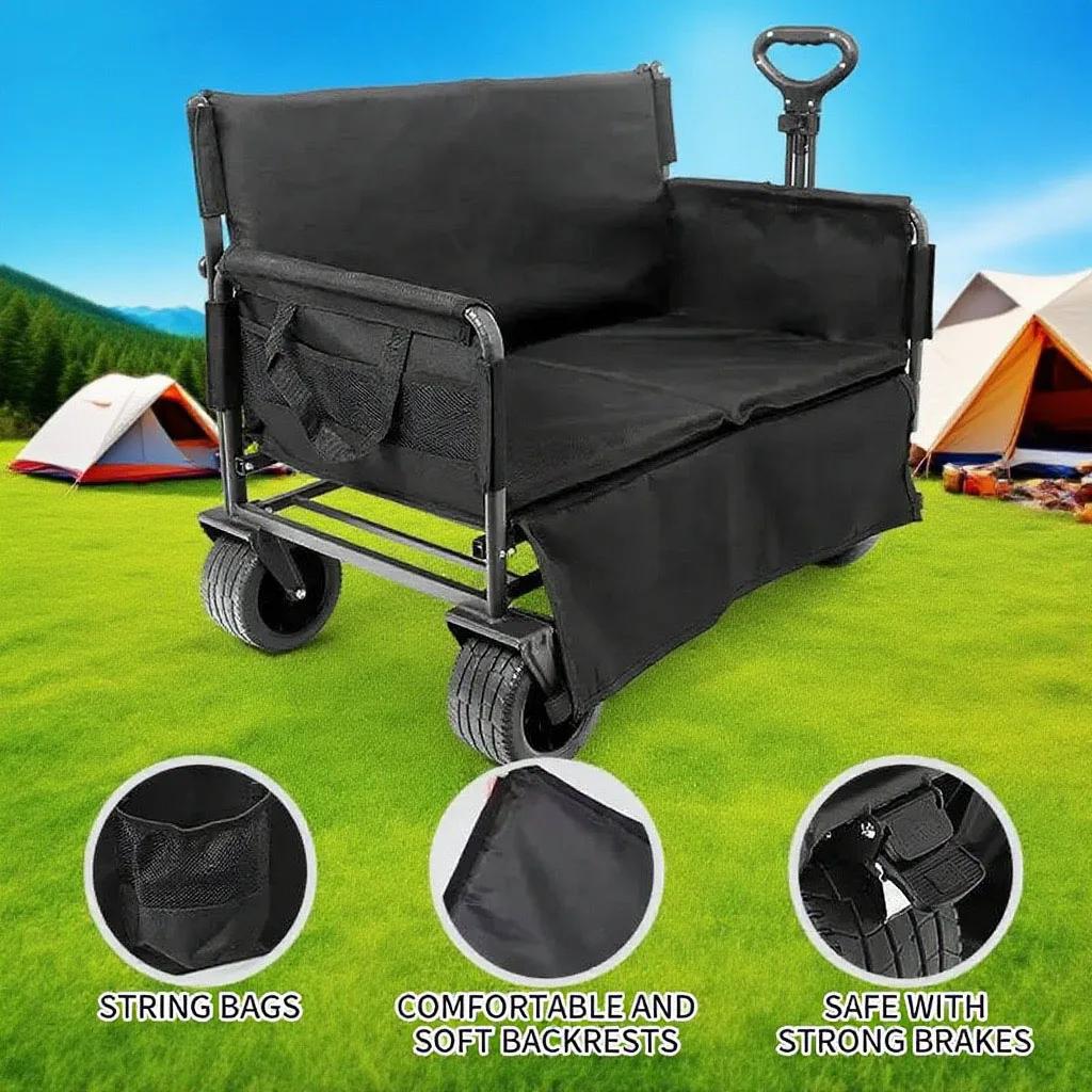 Multifunctional Camping Wagon, Transforms into Sofa Seat, Foldable Outdoor Gear Hauler for Picnics & Trips Accessories