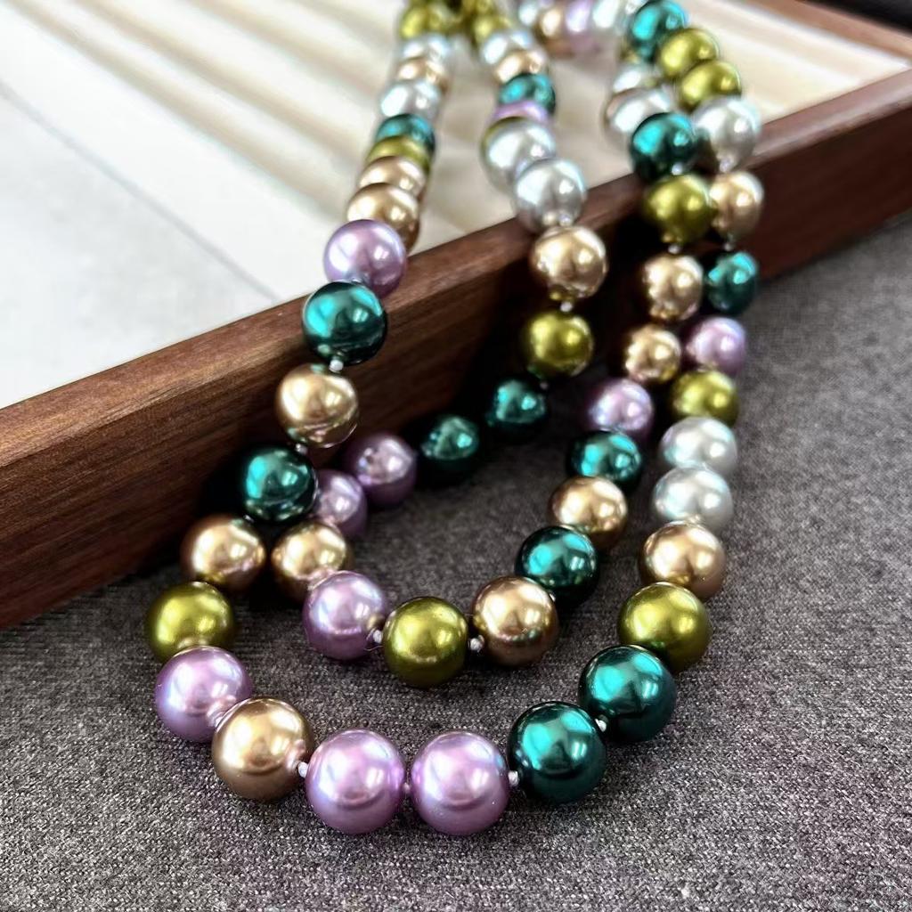 Vintage Autumn And Winter Morandi High-Gloss High-Quality Mixed-Color Artificial Pearl Collarbone Chain Necklace
