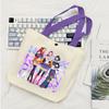 KPop Demon Hunters GIRLS Canvas Shopping Bags Women Cotton Tote Bags Reusable Cartoon Letter Shoulder Bag Grocery Handbag Beige