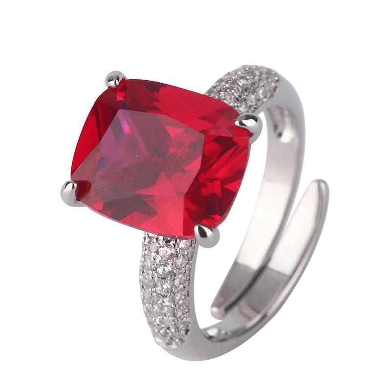 Jewelry Copper Bottom Gold-Plated Simulation Color Treasure Corundum Fat Rectangular Simple Ring Female 10 * 12