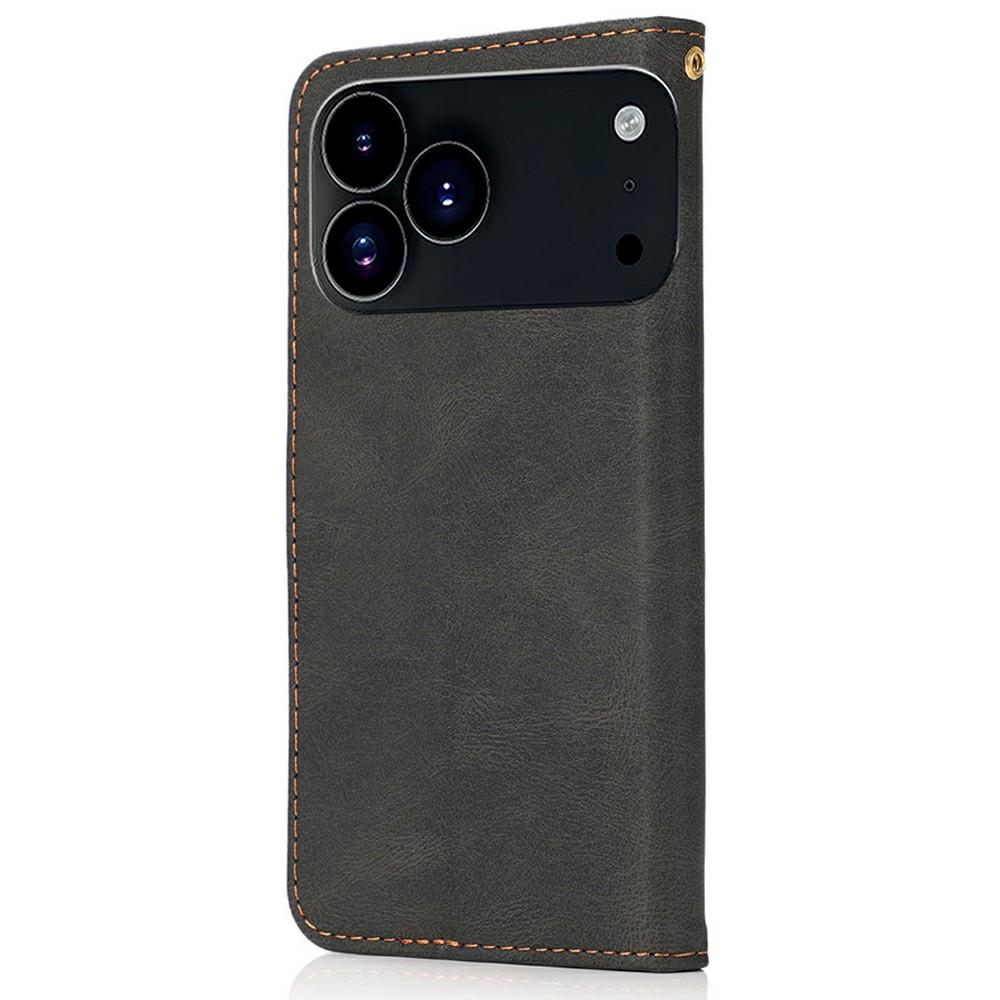 For iPhone 17 Pro Max Case Color Splicing Wallet Stand Leather Phone Cover with Wrist Strap