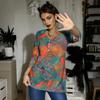 Women's Casual Fashion Sexy Comfortable V-Neck Button Floral Three-quarter Sleeve Top
