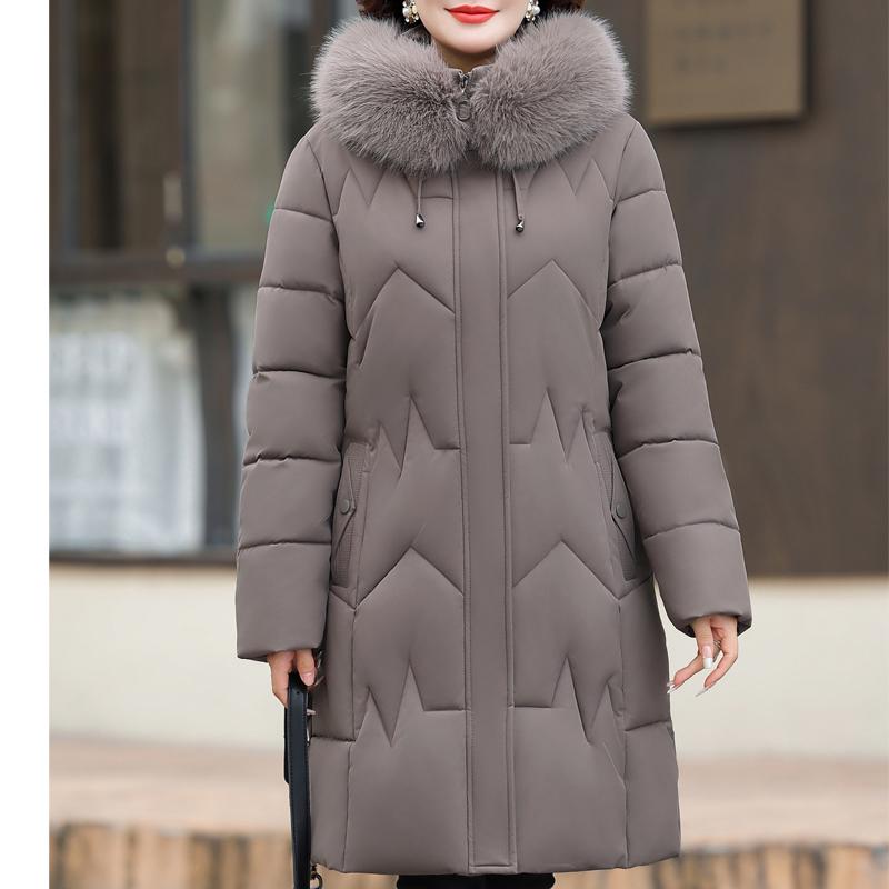Wintermäntel für Frauen mittleren Alters mit Kapuze, Kunstpelzkragen, Oberbekleidung, locker, elegant, Übergröße, lange Parkas, dicke, warme Damenjacken