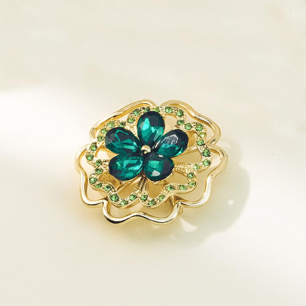 Flower Brooch Green Stylish Sparkly Zirconia Brooch Corsage Breast Decoration Green Gem Graduation Birthday Cute White Day Jewelry FH.bird