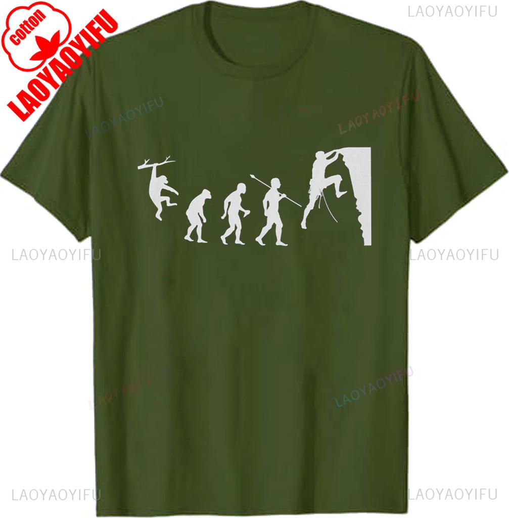Evolution of Rock Climbing T Shirt From Ape Through Prehistoric Man To Climber Climbing A Cliff Graphic T Shirts Summer Cotton