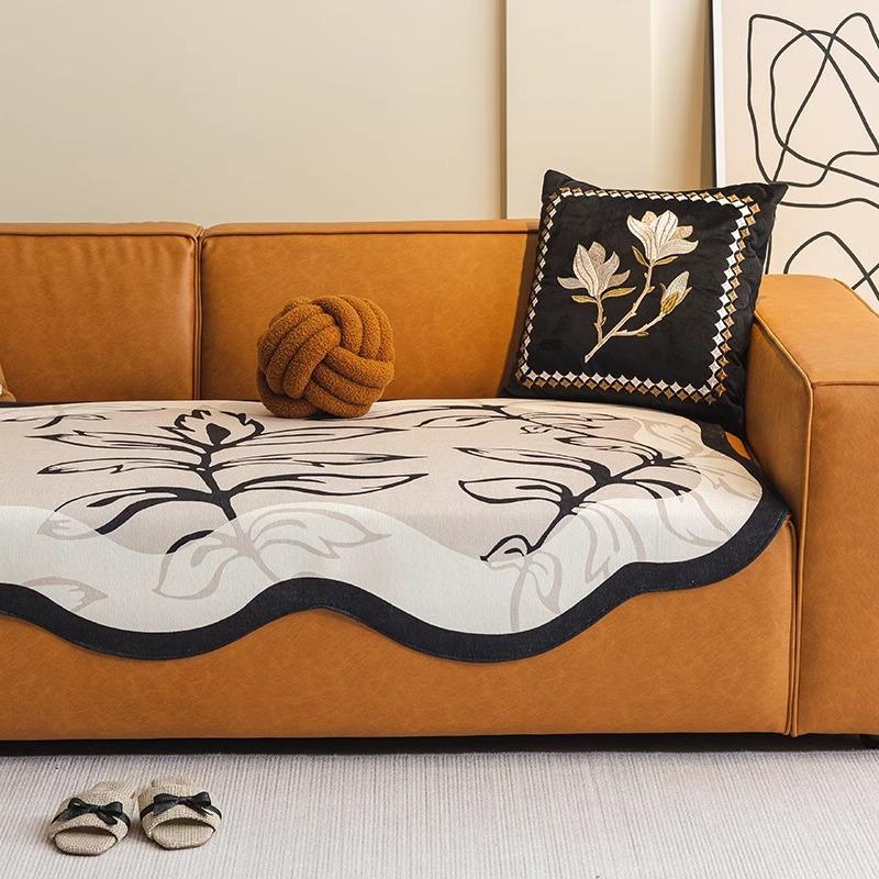 Chenille Irregular Sofa Cushion Cover Non-Slip Living Room Straight Sofa Cover Cloth Backrest Towel