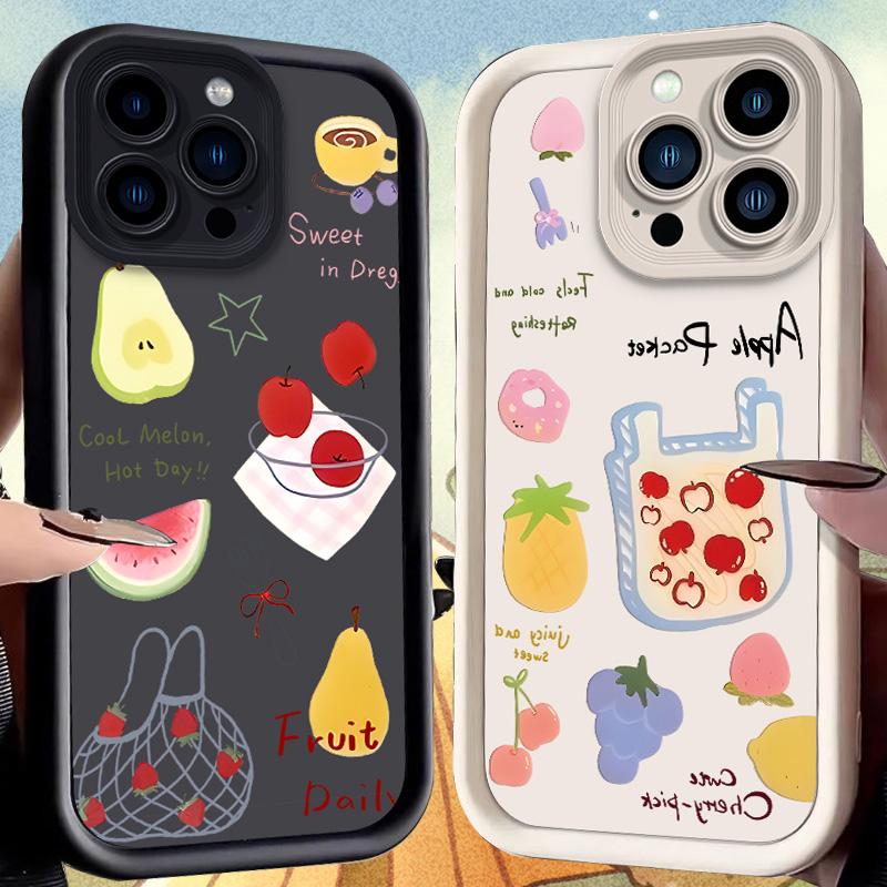 Fresh Fruit Graffiti Series Strawberry Apple Case for iPhone 17 Air 16 E 15 14 Plus 13 12 Mini 11 Pro Max Dustproof Soft Cover