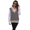 Vintage Fashion Elegant Casual Early Fall Women's Mid-length Thousand Birds Check Sweater Vest Women