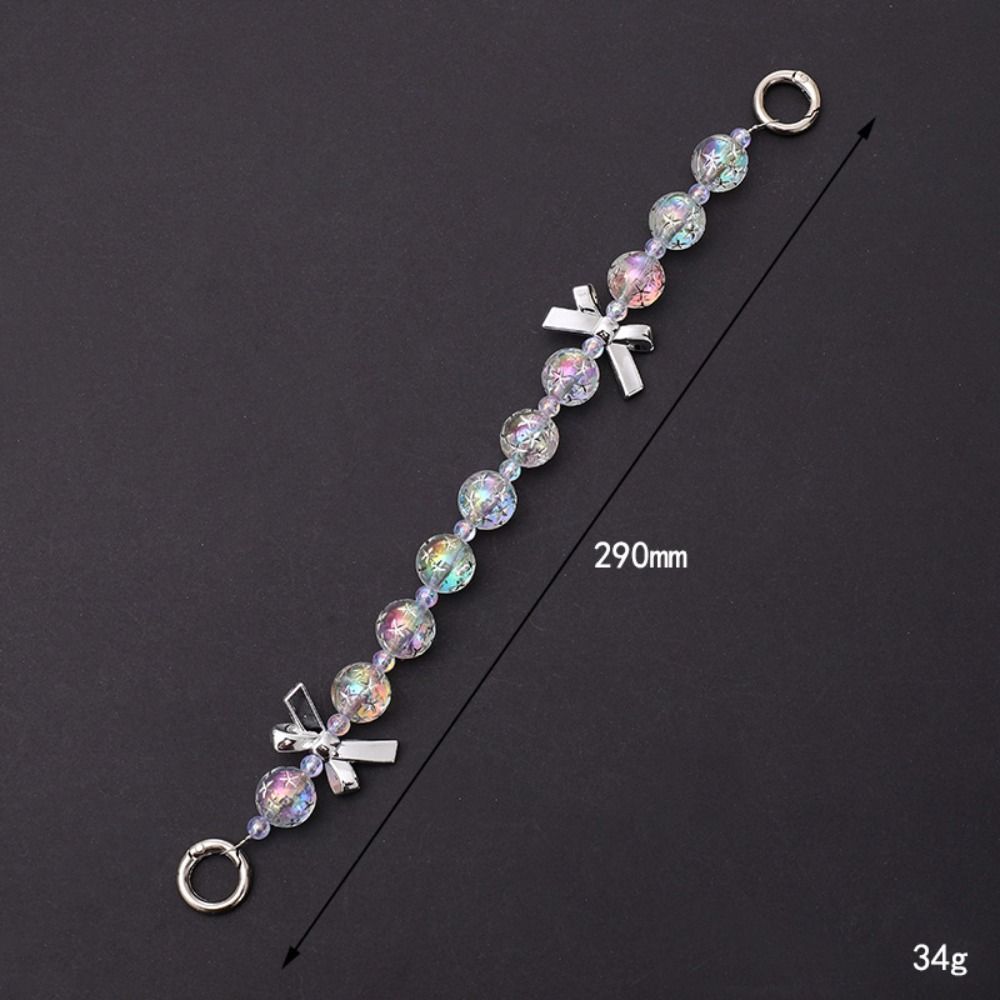 Fashion Acrylic Starry Beaded Chain Keyring Gradient Colorful Bowknot Pendant Detachable Phone Lanyard Bag Accessories