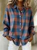 Fashionable Women's Plaid Print Collared Shirt Loose-Fit Long-Sleeve Design For Comfort And Breathability Women's Shirt