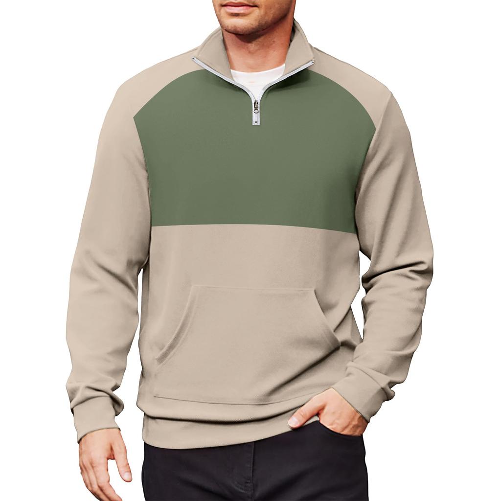 Men's Casual Long-Sleeved Collared Quarter-Zip Sweatshirt