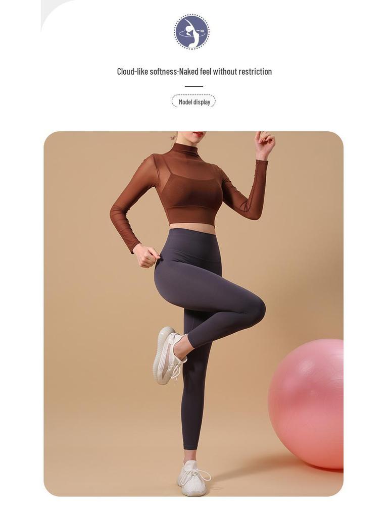 High-Value Mesh Yoga Suit with Chest Pads for Women – Two-Piece Fitness Top for Autumn/Winter Running and Training