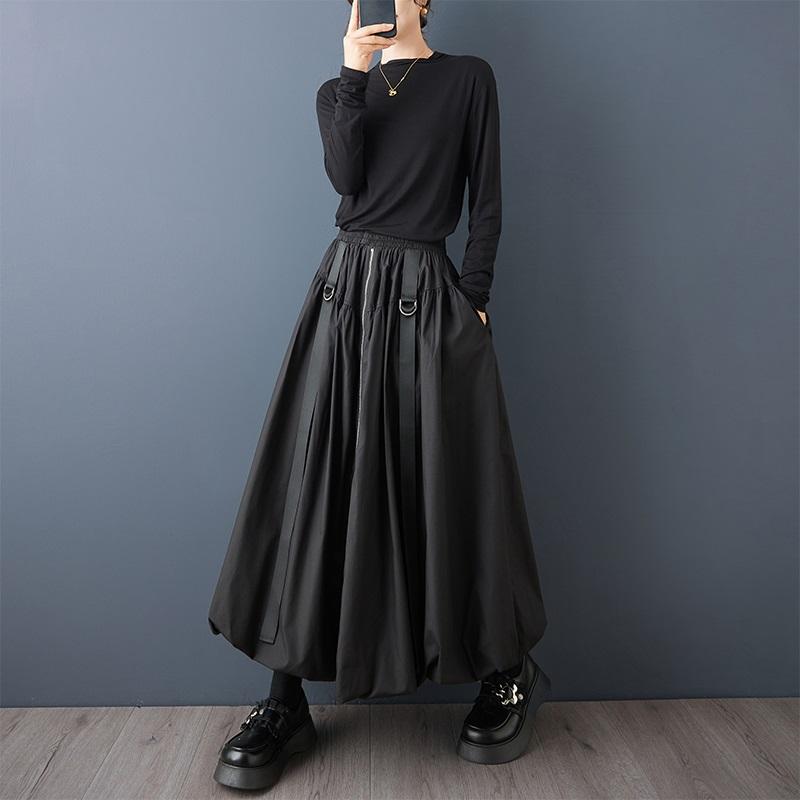 

большого размера Черный С высокой талией винтажный Весна осень повседневный свободный длинный для женщины юбки женская юбка