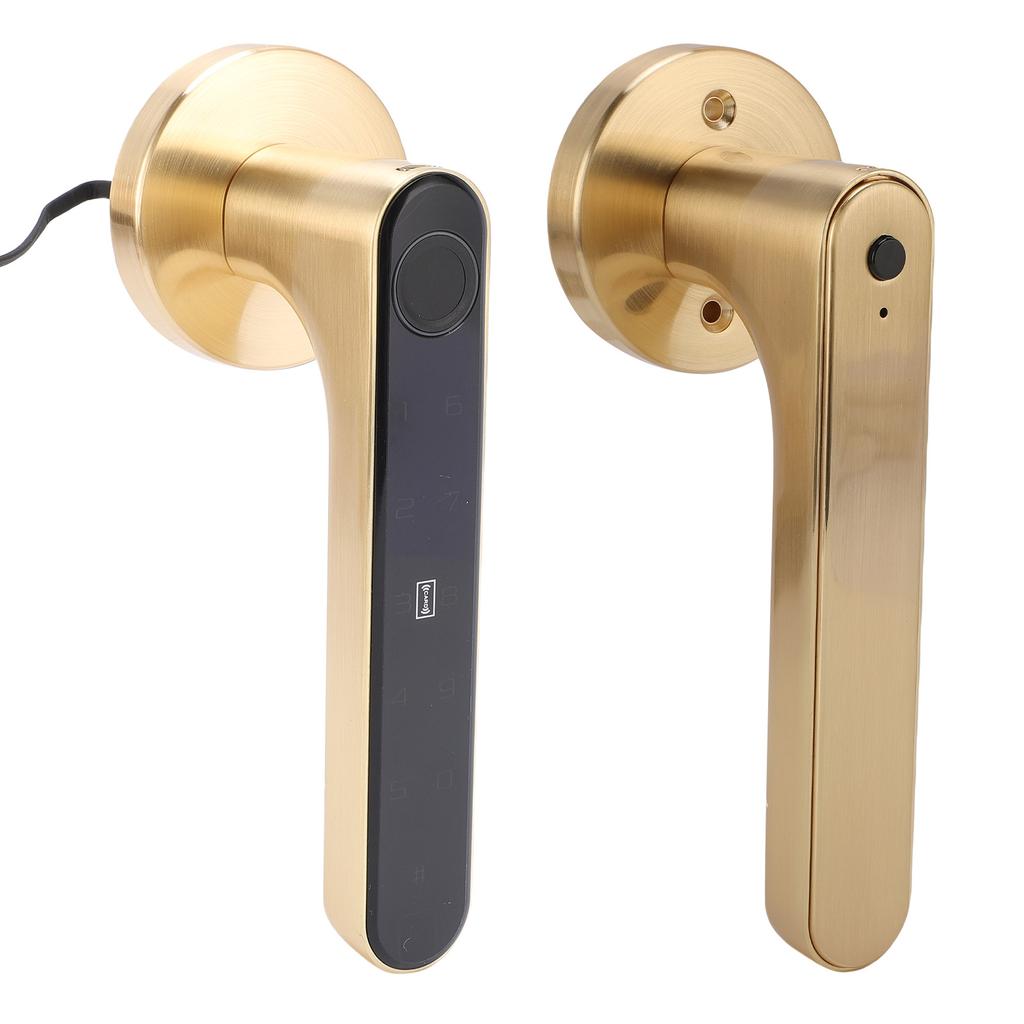 5 In 1 Multi Function Smart Door Entry Lock with Fingerprint Password IC Card for Tuya App Key Unlocking Gold Handle