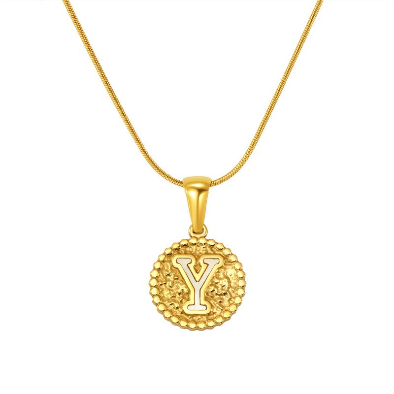 European and American Stainless Steel Letter Necklace for Women - Versatile Titanium Steel Hammered Pendant Jewelry Fashion