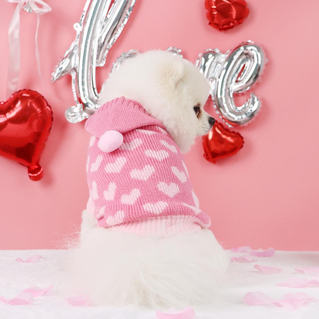 Dog Sweaters Everyday and Valentine's Day Hooded for Small Medium Dogs Turtleneck Pink Dog Sweaters Knit Pullover Pet Sweatershi