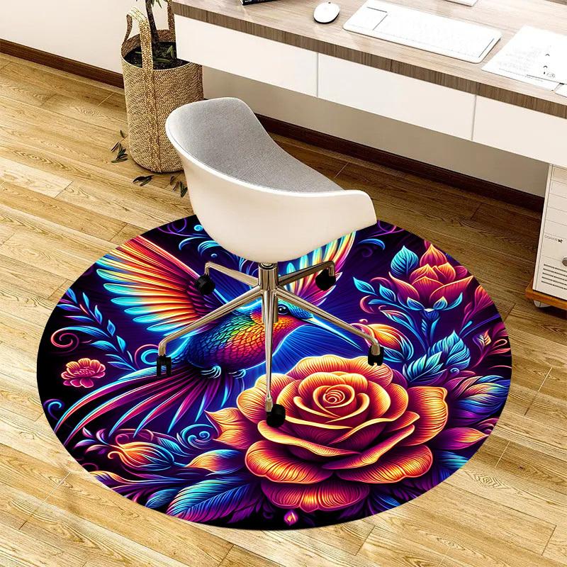 1pc Office Carpet Chair Mats Colorful Hummingbird Floral Illustration Perfect for Decorating Office Chairs, Living Rooms, Or Bedrooms