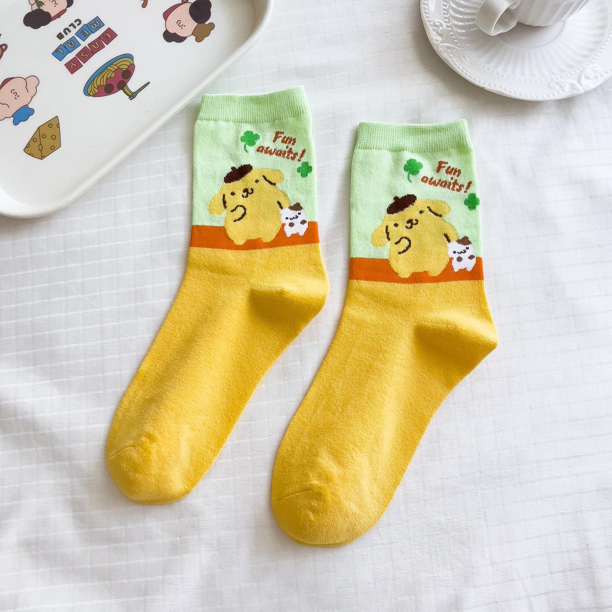 

Anime Candy Color Mid-Calf Cartoon Socks for Women - Combed Cotton, Over-the-Knee Style One Size (Fits 34-42)