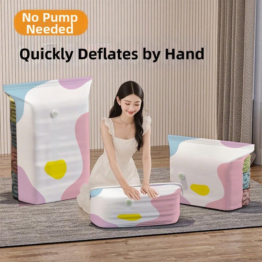 2pcs New Pump-Free Vacuum Storage Bags Plastic Large Size Clothes Storage Bags Space Saver Reusable Compression Bags Home Use