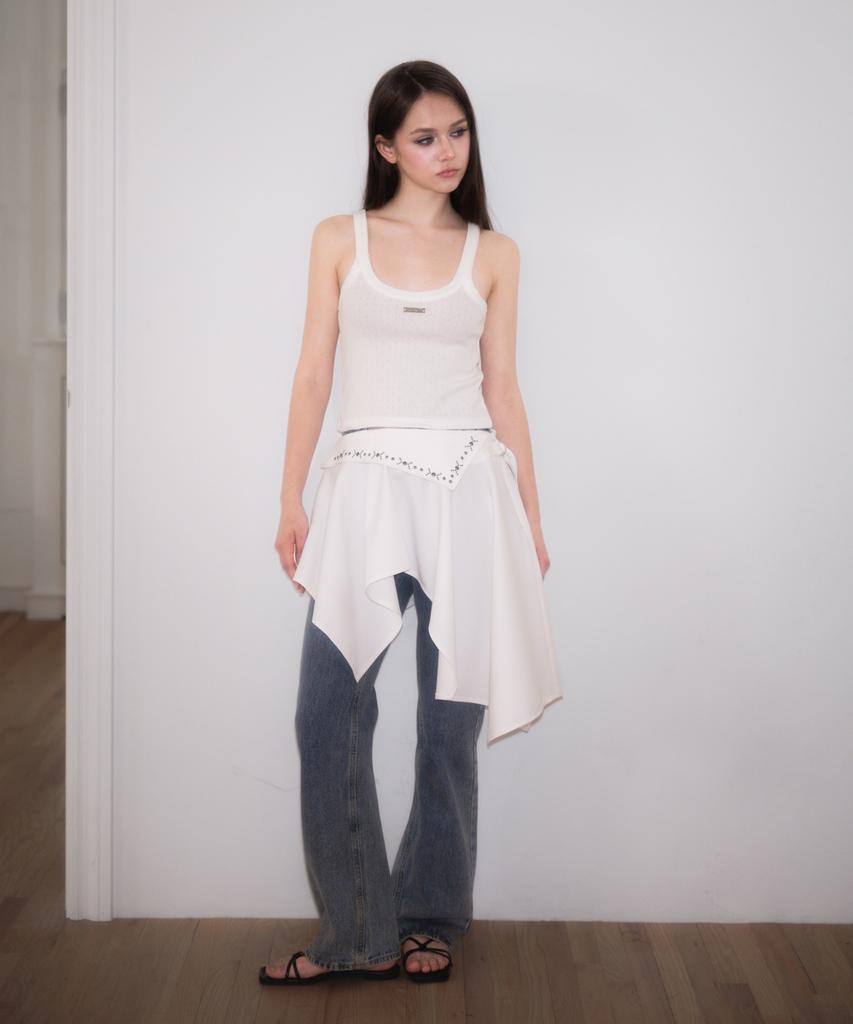 Rose Franz Stud Unbalance Flare Skirt [Ivory]