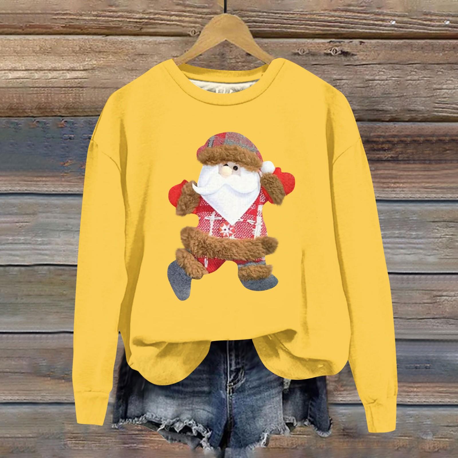 

Женская модная рождественская свободная толстовка с длинным рукавом и круглым вырезом с мелким принтом XXXL жёлтый