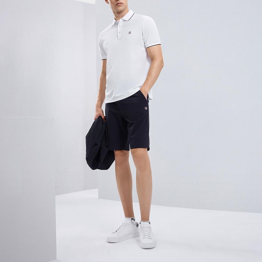 FILA Casual Solid Color Knitted Short Sleeve Polo Shirt Men tops White F11M331103FWT