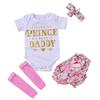 Girls Bronzing Letter Short-sleeved Top + Floral Pants + Foot Cover + Headgear Set (4-piece Set)