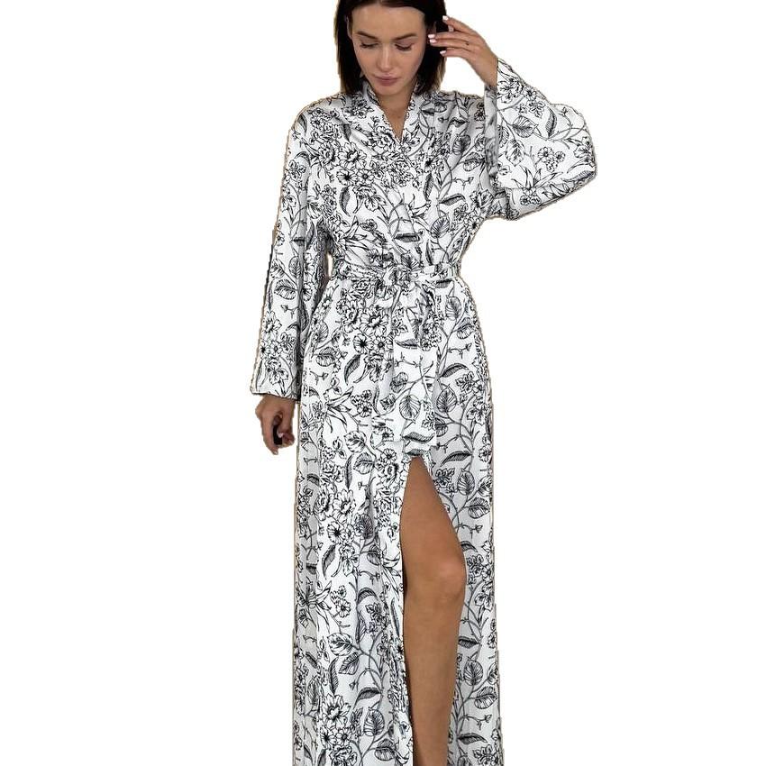 Autumn Winter Women's Loose Fashion Pajamas Printed Bathrobes Long Sleeved Home Clothes