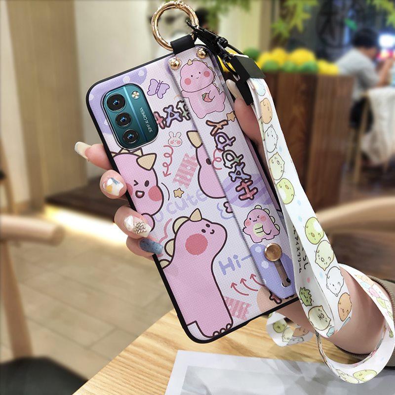Lanyard Cute Phone Case For Nokia G11/G21 Cartoon Wrist Strap Shockproof Silicone Protective Kickstand Dirt-resistant