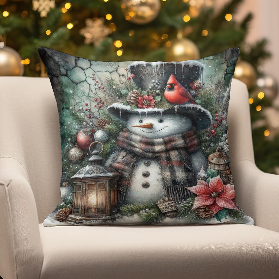 

Home Decor Christmas Gnomes & Snowmen Decor Suitable For Sofa Bedroom Car Pillow Cover Cushion Rectangular Back Cushion 16x16Inch