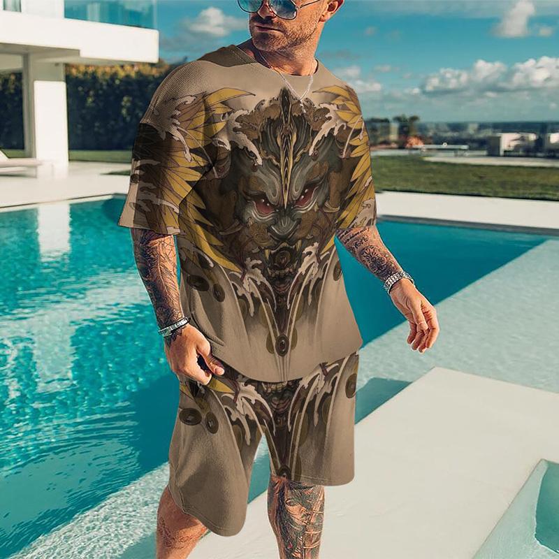 3D Printing Oversized Leisure Mens T Shirts Shorts Suit Three-Dimensional Graphic Retro Style O-NeckComfortable Breathable