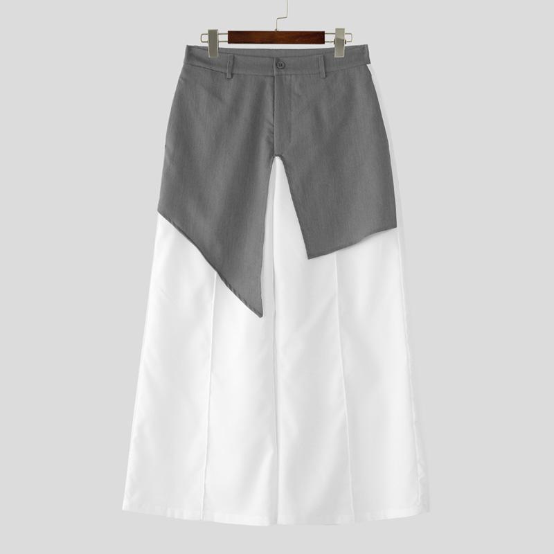 INCERUN Men Pants Casual Zip-up Waist Patchwork Long Trousers