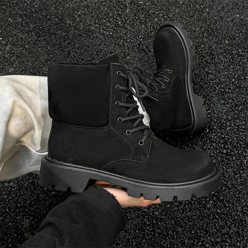 

Мужские зимние ботинки Мартин на толстой подошве ручной полировки, новая ретро-модель 2024 года, короткие ботинки с высоким берцем 23369-J 38 чёрный