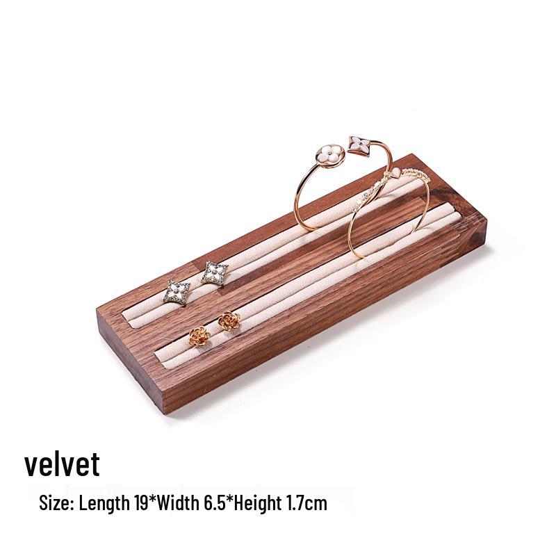 Walnut Wood Microfiber Jewelry Display Set for Necklace, Ring, Earrings, and Bracelet.