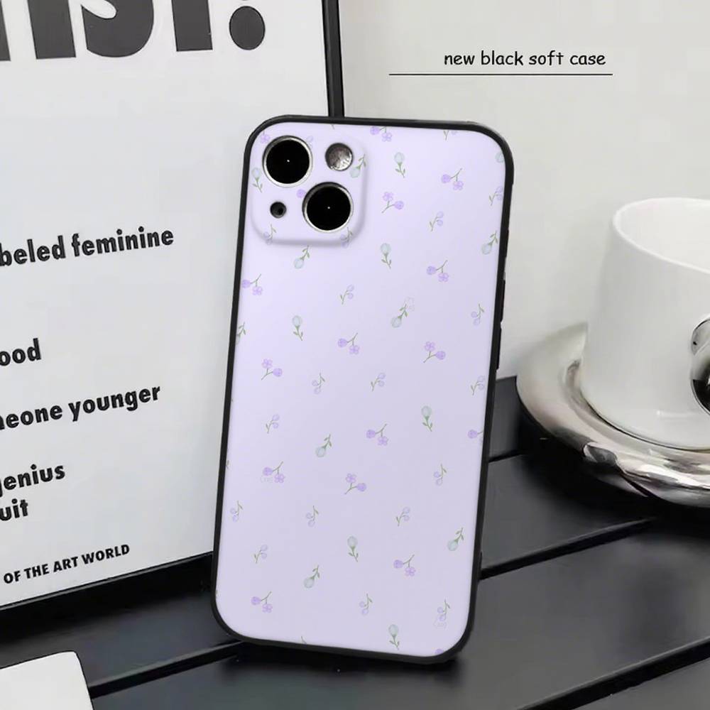 

Purple lavender floral flower for iPhone 15 16 14 Plus 13 12 11 17 Pro Max 17 Air Black Soft Phone Cover iphone 12
