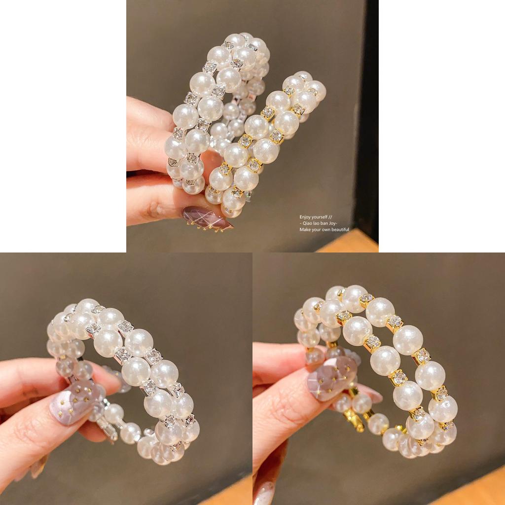 Pearl Beaded Double Layer Bracelet With Rhinestone Embellishments For Elegant Office Wear