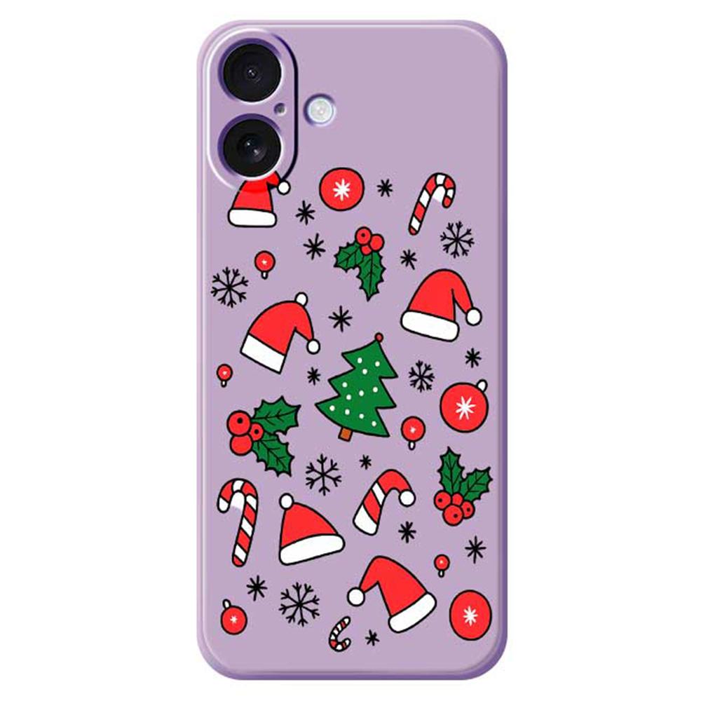 

For iPhone 17 Case Santa Hats and Canes Pattern Printing Straight Edge TPU Phone Back Cover Purple