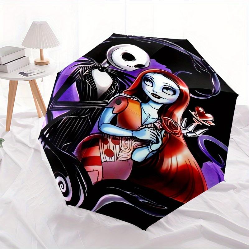 Jack SkellingtonSally Automatic Opening and Closing Umbrella - 8 Ribs Portable Folding Umbrella with Plastic Handle, Suitable for Leisure an
