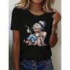 Elegant Granny Graphic Print Women's Summer Casual Short Sleeved T-Shirt Cute Playful Round Neck Tees Top Casual Woman Clothes
