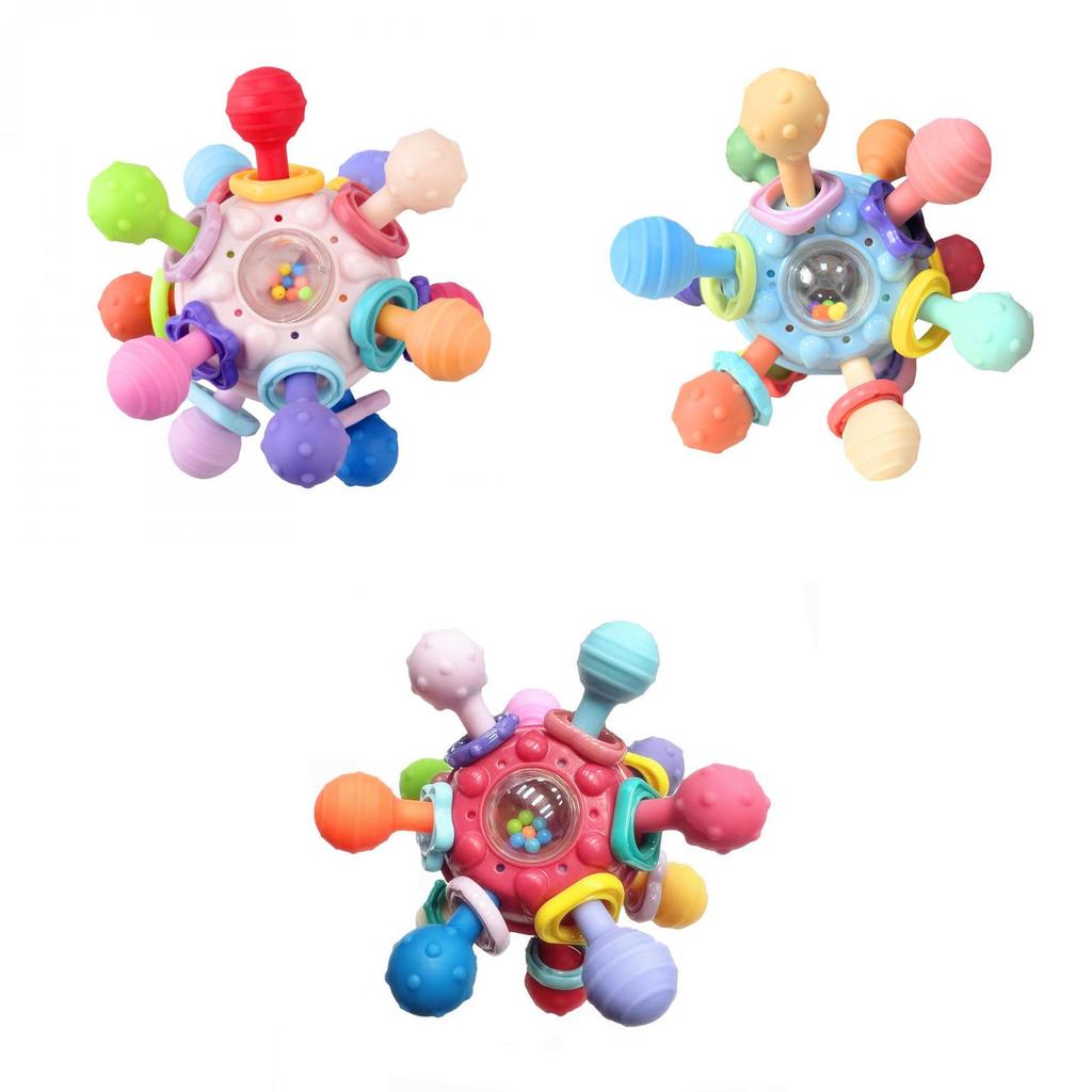 Brinquedo de Chocalho de Mão Bola de Dedo Manhattan para Bebê Bola Atômica Mordedor Giratório Brinquedo de Agarrar com a Mão Bola de Borracha Macia