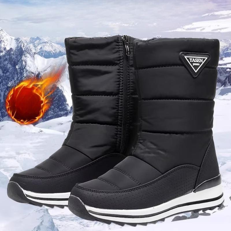 Women's Winter Fur One Thickened Padded Waterproof Comfortable Warm Anti Cold Lightweight Hiking Waterproof Non-slip Mid-calf Snow Boots