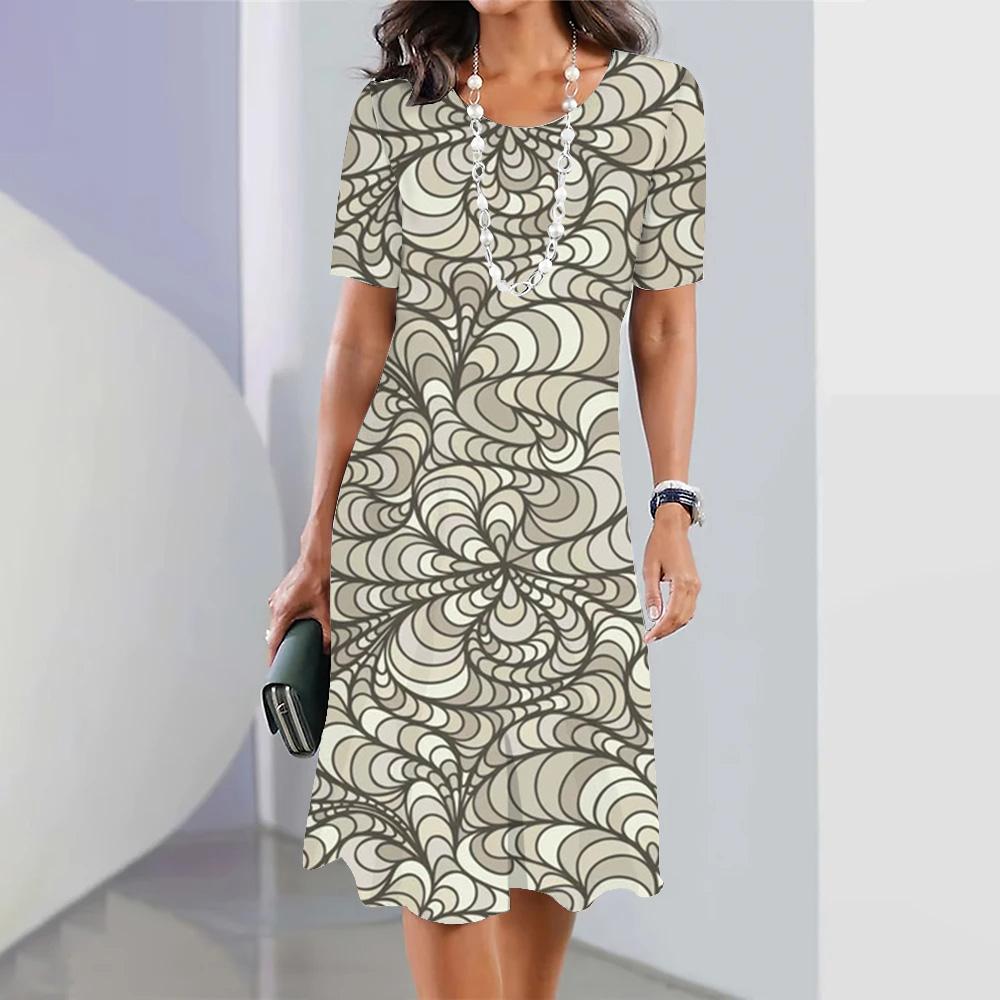 2026 Summer Fashion Personality Printing O-neck Short-sleeved Loose Dress Female Sexy Party Dress